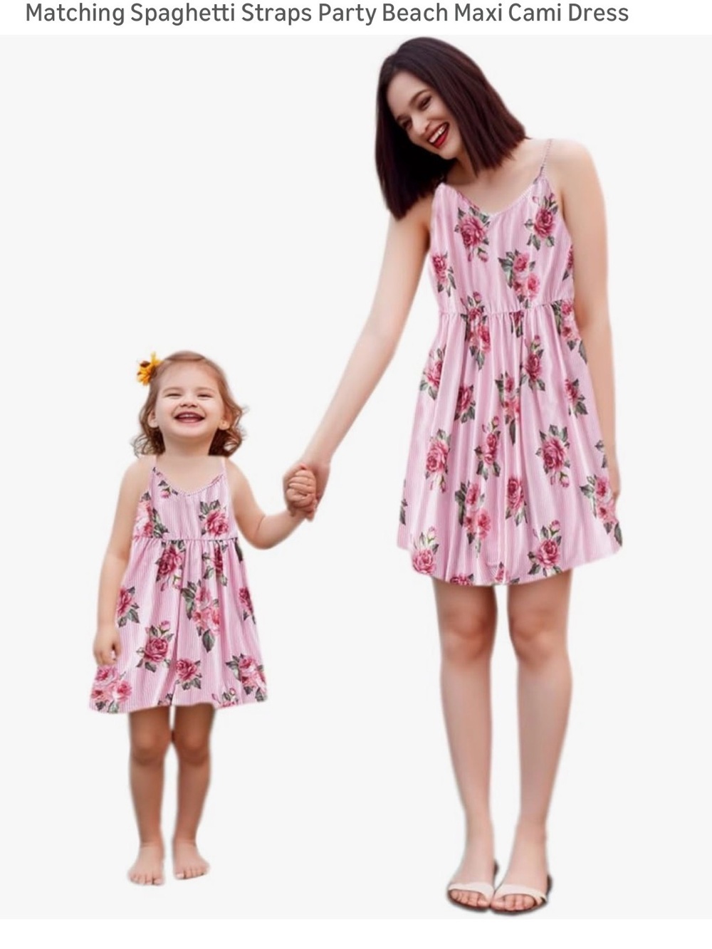 Pink Floral Print Mom & Me Matching Dresses Set